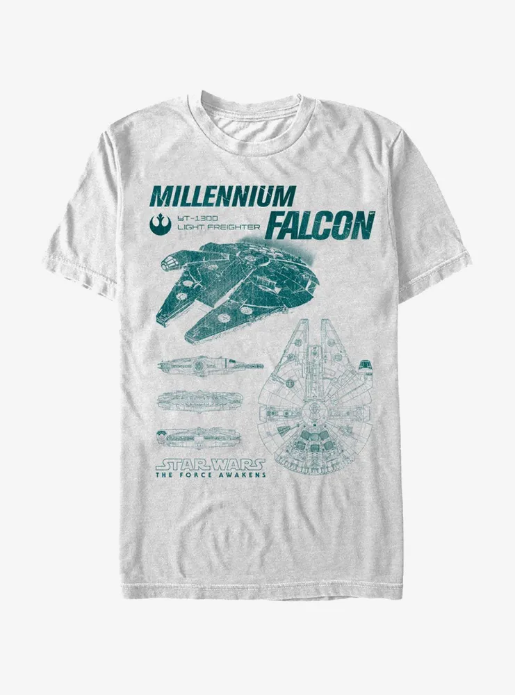Star Wars The Force Awakens Millennium Falcon Blueprints T-Shirt