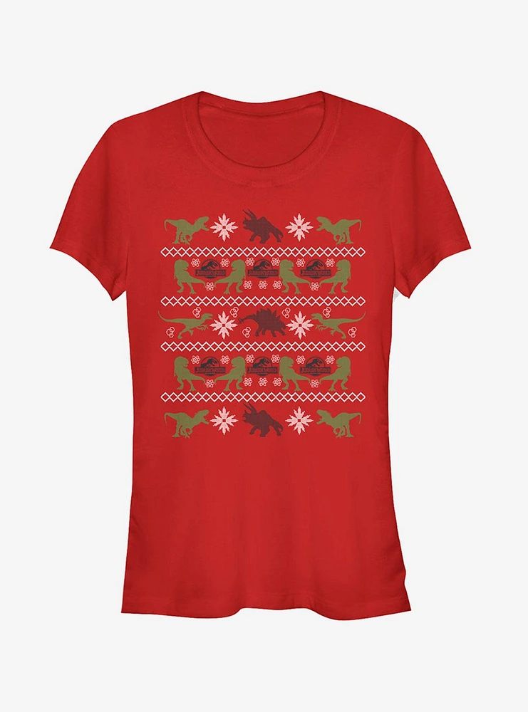 Velociraptor Ugly Christmas Sweater Girls T-Shirt