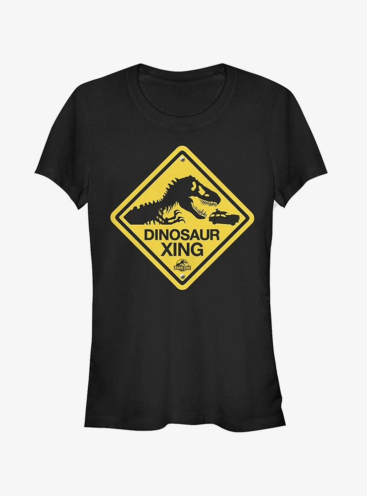 Dinosaur Crossing Sign Girls T-Shirt