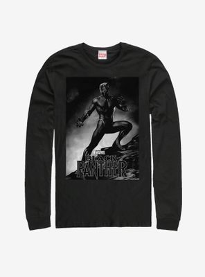 Marvel Black Panther Grayscale Pose Long Sleeve T-Shirt