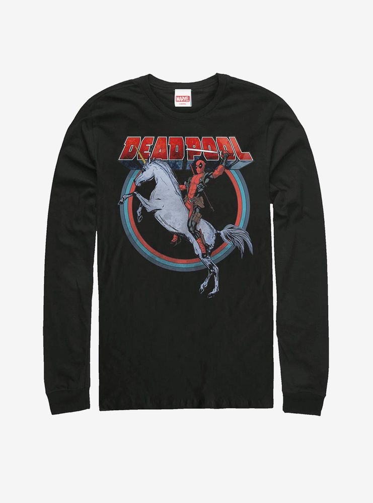 Marvel Deadpool Rides Unicorn Long Sleeve T-Shirt