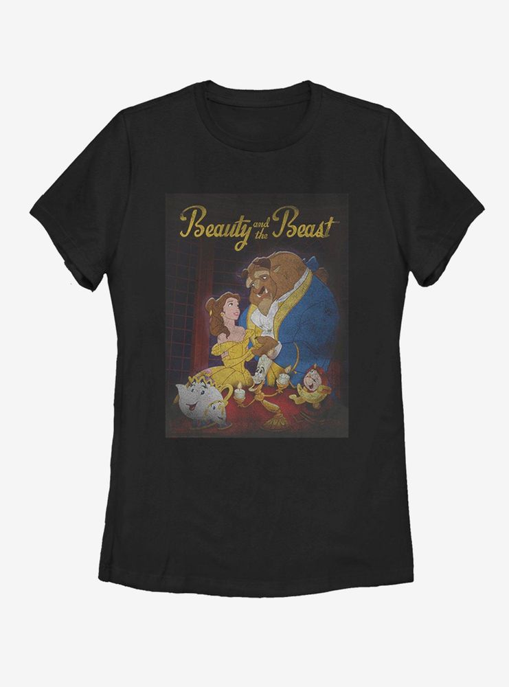 Disney Beauty and The Beast Poster Script Womens T-Shirt