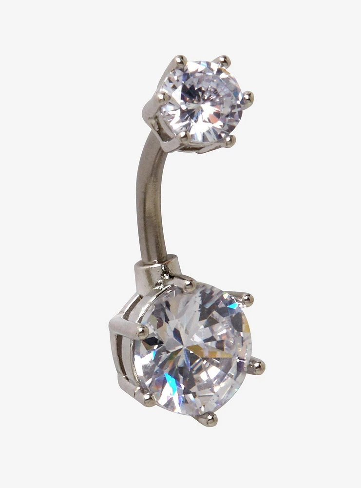 14G Steel Simple Round CZ Navel Barbell