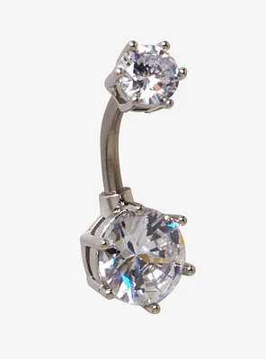 14G Steel Simple Round CZ Navel Barbell