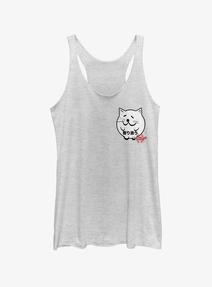 Marvel Spider-Man: Into The Spider-Verse Cat Sticker Pocket Japanese Text Heathered Girls Tank Top