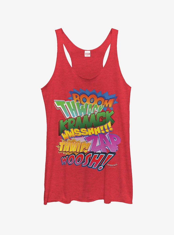 Marvel Spider-Man: Into The Spider-Verse Sound Effects Heathered Girls Tank Top