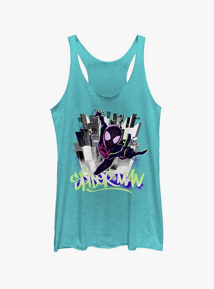 Marvel Spider-Man: Into The Spider-Verse Brooklyn Graffiti Tahiti Blue Girls Tank Top