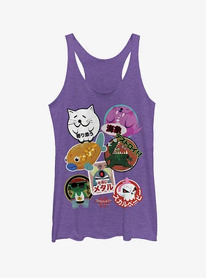 Marvel Spider-Man: Into The Spider-Verse Peni Parker Sticker Group Heathered Girls Tank Top