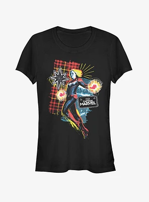 Marvel Captain 90s Grunge Patch Girls T-Shirt