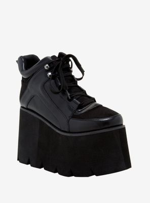 Black Lace-Up Platform Sneakers