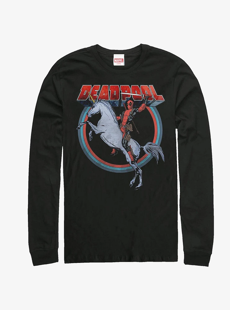 Marvel Deadpool On Unicorn Long-Sleeve T-Shirt