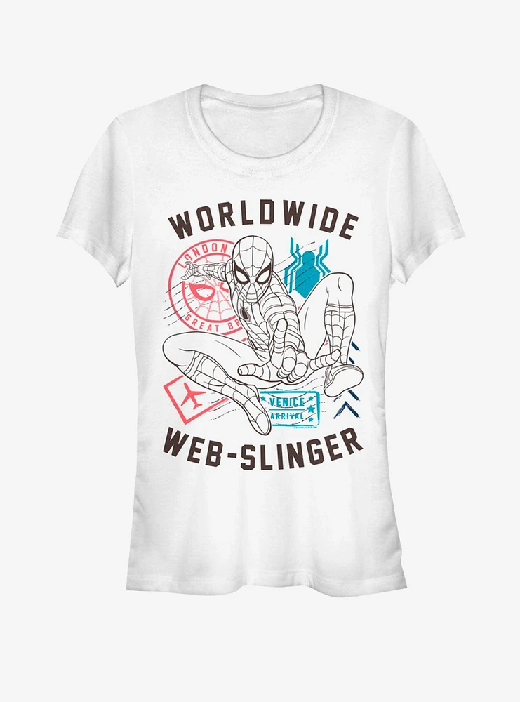 Marvel Spider-Man Far From Home World Wide Web Slinger Vintage Girls T-Shirt