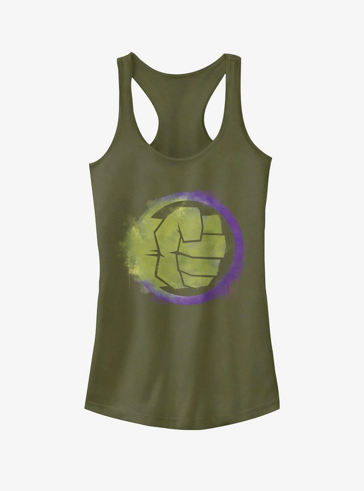 Marvel Avengers: Endgame Hulk Spray Logo Girls Military Green Tank Top