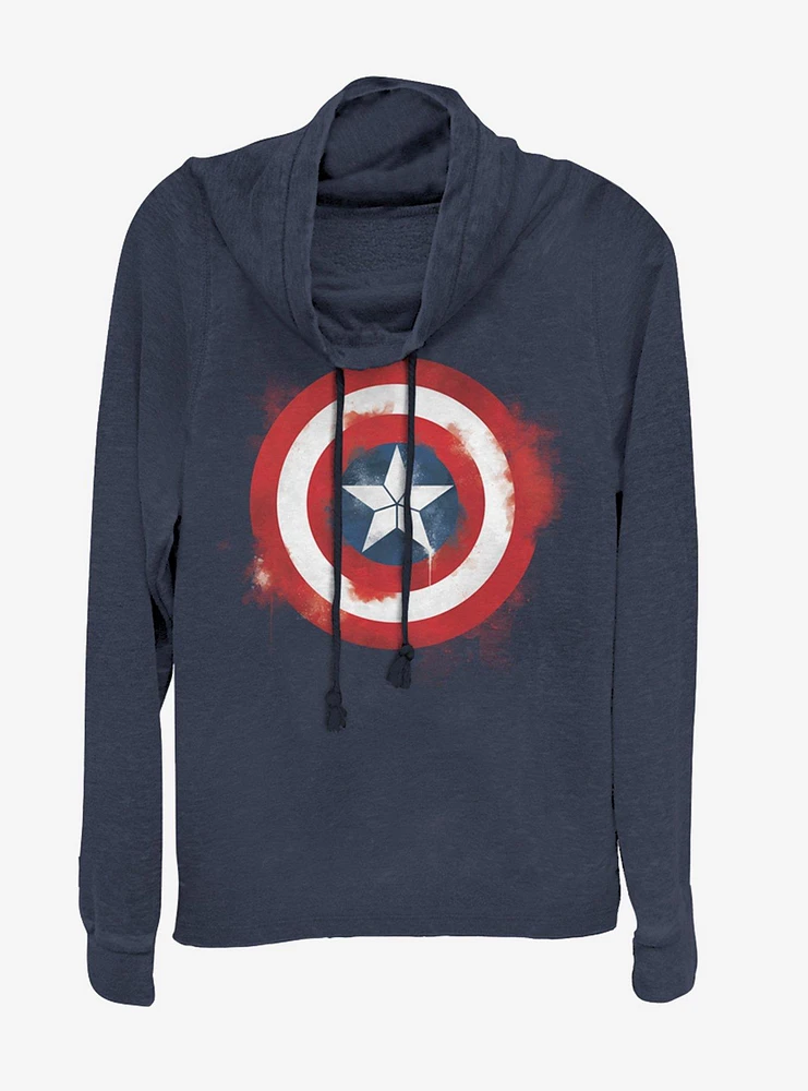 Marvel Avengers: Endgame Captain America Spray Logo Cowlneck Long-Sleeve Girls Navy Blue Top