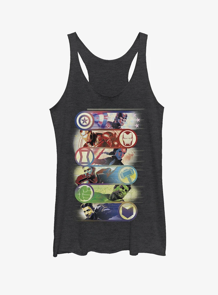 Marvel Avengers: Endgame Avengers Group Badge Girls Black Heathered Tank Top