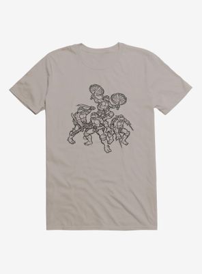 Teenage Mutant Ninja Turtles Group Fight Poses Grey T-Shirt