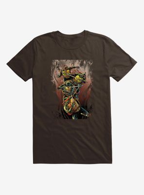 Teenage Mutant Ninja Turtles Brown Paint Group Fight T-Shirt