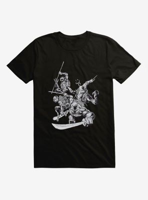 Teenage Mutant Ninja Turtles Black And White Battle Poses T-Shirt