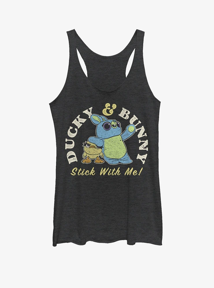 Disney Pixar Toy Story 4 Ducky And Bunny Brand Girls Black Heathered Tank Top