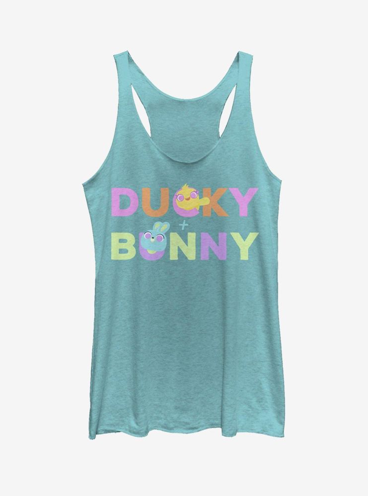 Disney Pixar Toy Story 4 Ducky Bunny Peekaboo Womens Blue Tank Top