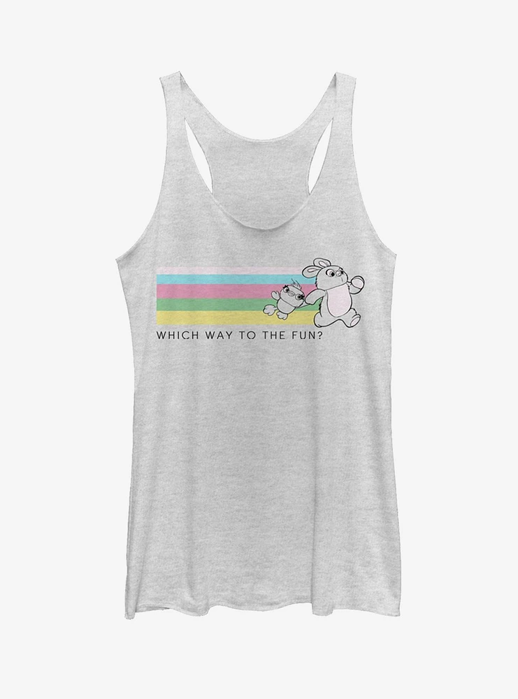 Disney Pixar Toy Story 4 Ducky Bunny Which Way To Fun Womens White Tank Top