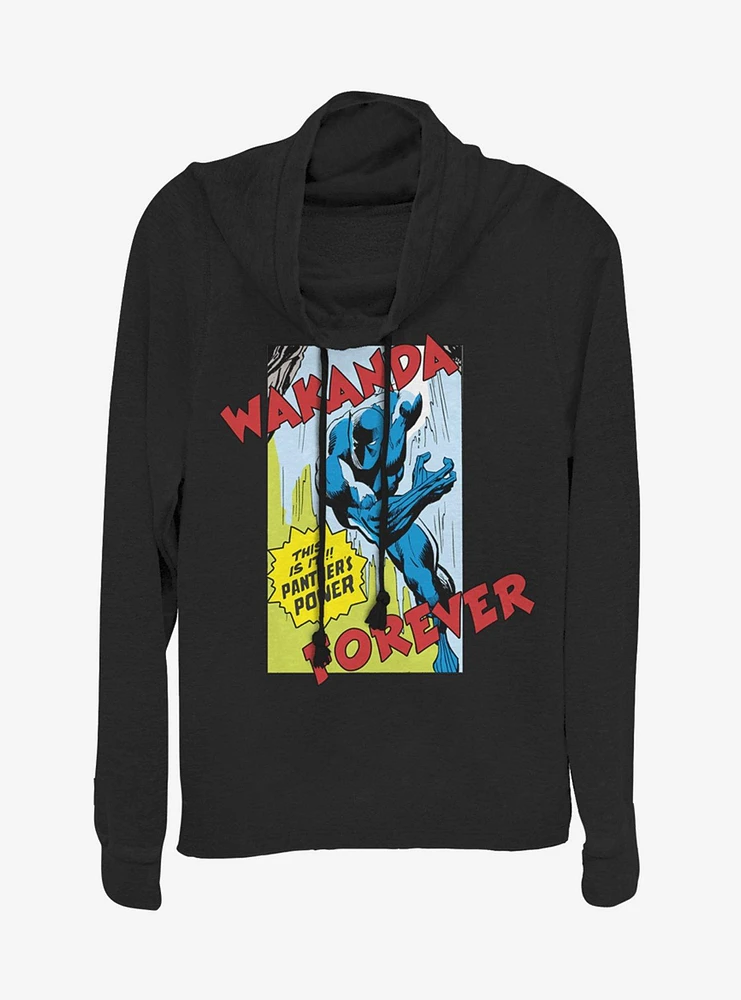 Marvel Black Panther Comic Strip Cowlneck Long-Sleeve Girls Top