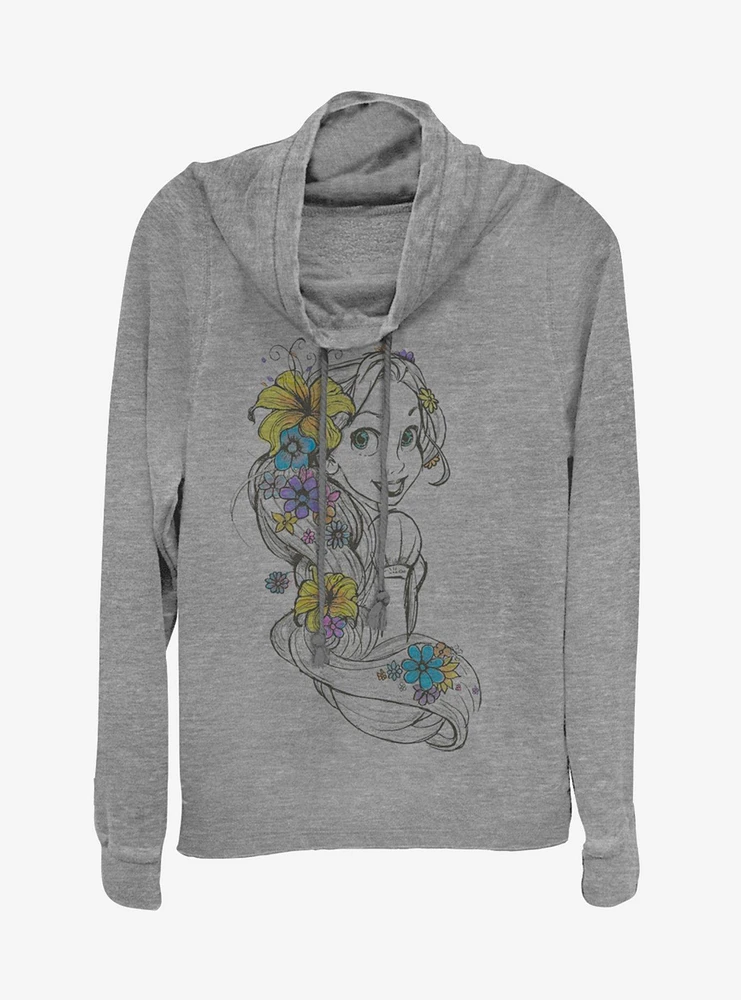 Marvel Disney Princesses Rapunzel Sketch Cowlneck Long-Sleeve Girls Top