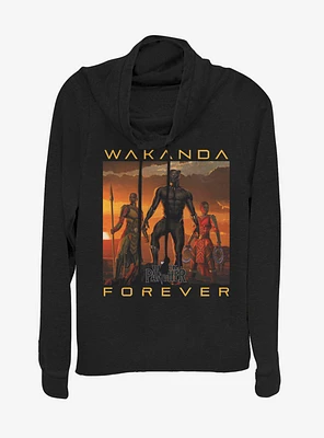Marvel Black Panther Wakanda Forever Cowlneck Long-Sleeve Womens Top