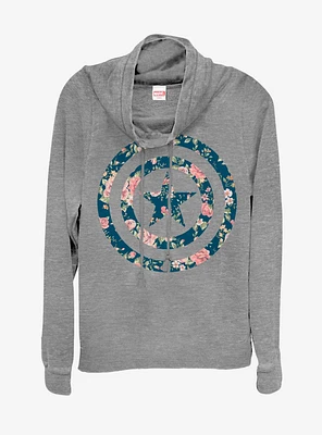 Marvel Captain America Floral Cowlneck Long-Sleeve Womens Top
