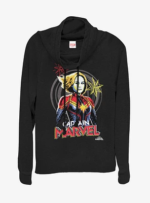 Marvel Captain Drawing Cowlneck Long-Sleeve Womens Top