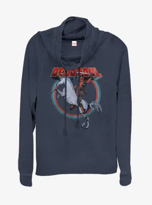 Marvel Deadpool On Unicorn Cowlneck Long-Sleeve Womens Top