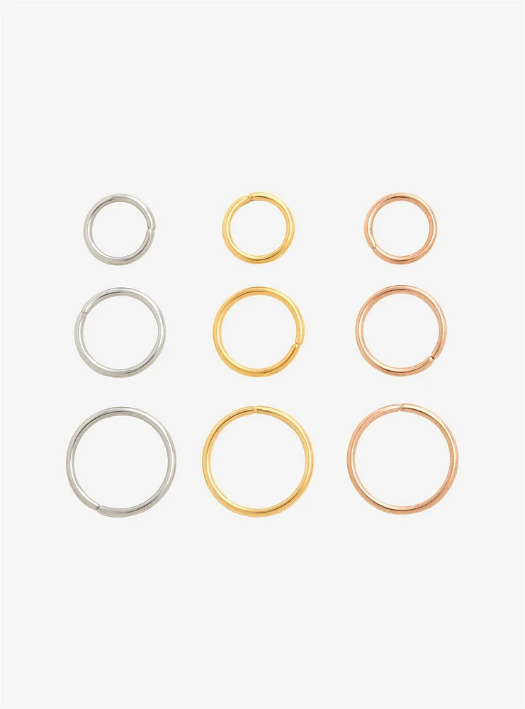 Steel Silver Gold Rose Multi Seamless Nose Hoop 9 Pack