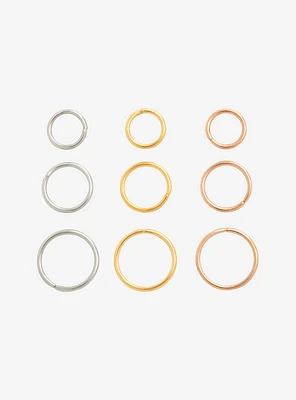 Steel Silver Gold Rose Multi Seamless Nose Hoop 9 Pack