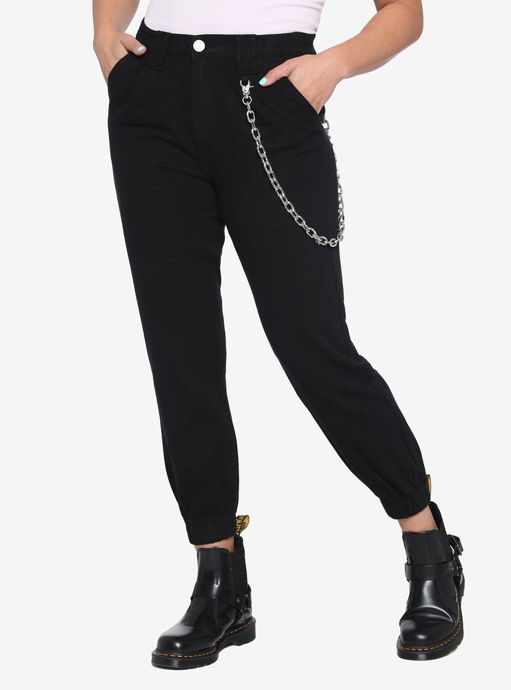 Hot Topic Black Denim Chain Jogger Pants