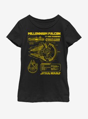 Star Wars Falcon Schematic Youth Girls T-Shirt