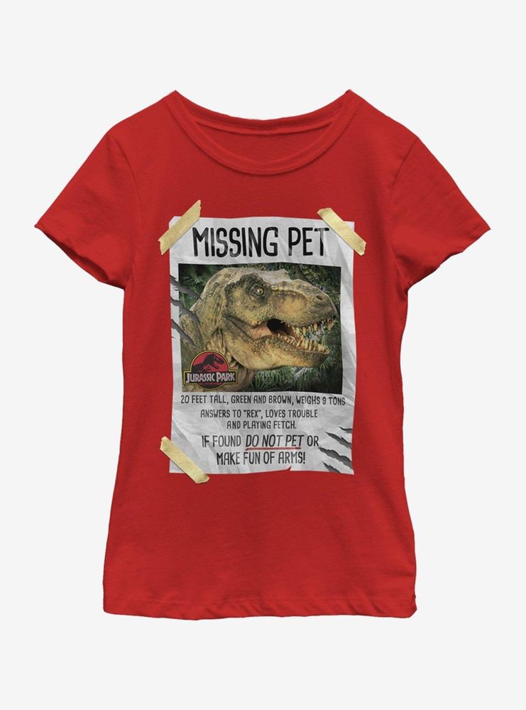 Jurassic Park Missing Pet Youth Girls T-Shirt