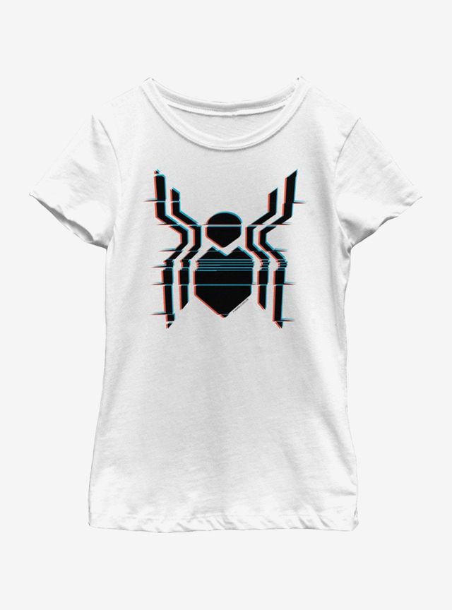 Boxlunch Marvel Spiderman: Far T- Shirt Glitch From Town Spider | Girls Youth Home Center Logo Montebello