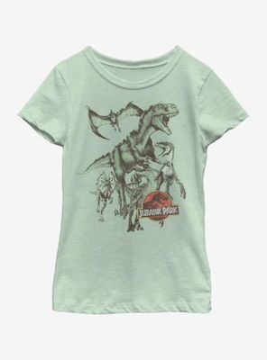 Jurassic Park Dino Retro Group Youth Girls T-Shirt