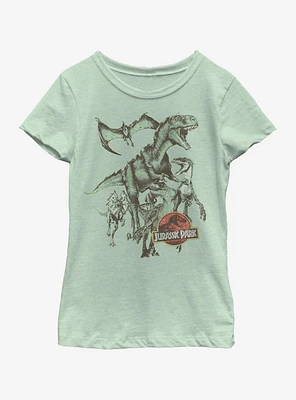 Jurassic Park Dino Retro Group Youth Girls T-Shirt