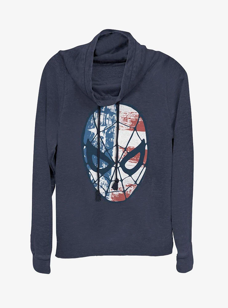 Marvel Spider-Man Spidey Americana Girls Cowl Neck Long-Sleeve Top