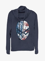 Marvel Spider-Man Spidey Americana Girls Cowl Neck Long-Sleeve Top