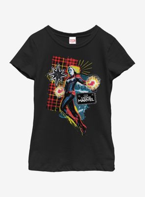 Marvel Captain 90s Grunge Patch Youth Girls T-Shirt