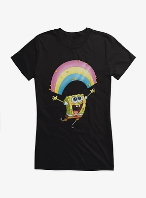 SpongeBob SquarePants Chasing Sparkle Rainbows Girls Black T-Shirt