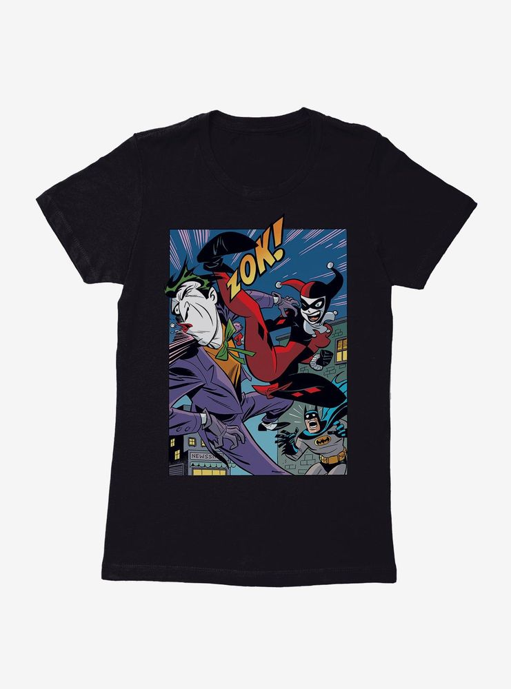 DC Comics Batman The Joker Harley Quinn Kick Womens Black T-Shirt