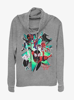 Marvel Spider-Man Group Spiderverse Cowlneck Long-Sleeve Womens Top