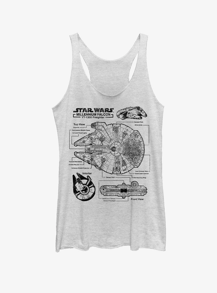 Star Wars Falcon Schematic Girls Tank Top