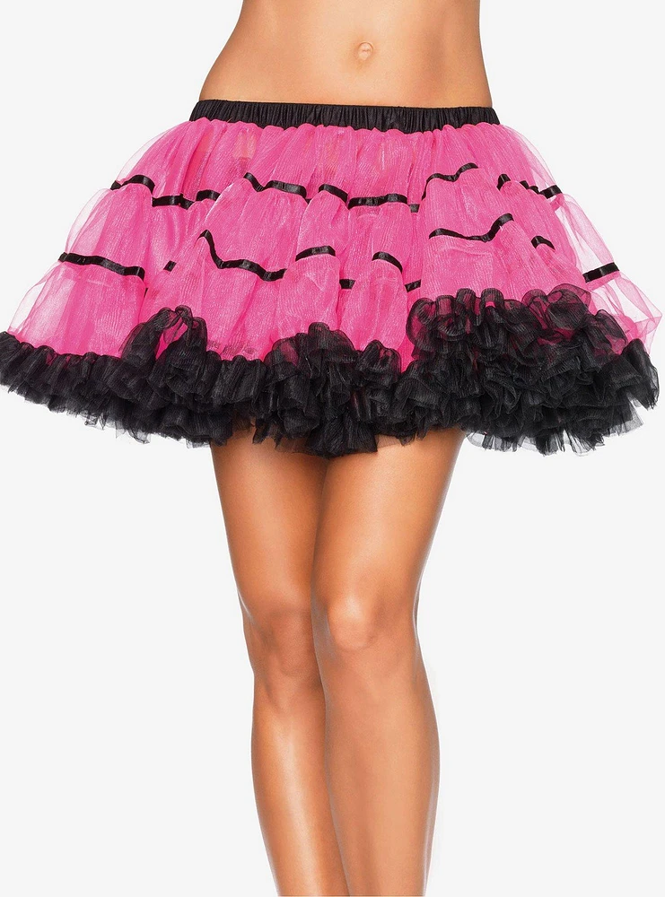 Black & Pink Layered Satin Striped Tulle Petticoat