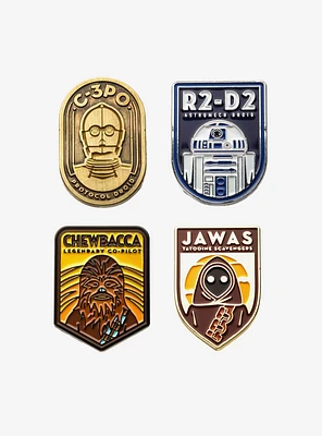 Star Wars R2-D2, C-3PO, Chewbacca and Jawas Base Metal Pin Set