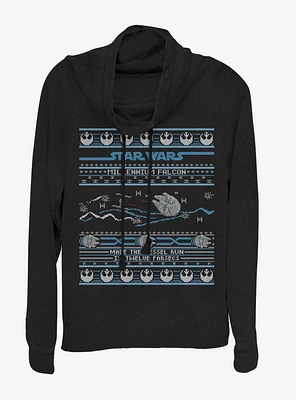 Star Wars Falcon Attack Ugly Sweater Cowlneck Long-Sleeve Womens Top