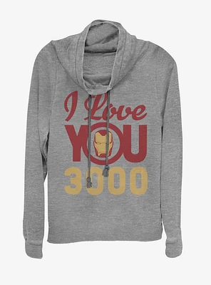 Marvel Iron Man Love You 3000 Icon Face Cowlneck Long-Sleeve Womens Top